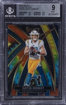 2019 Panini Select Tie-Dye Prizm #303 Justin Herbert Extended Rookie Card (#17/25) - BGS MINT 9